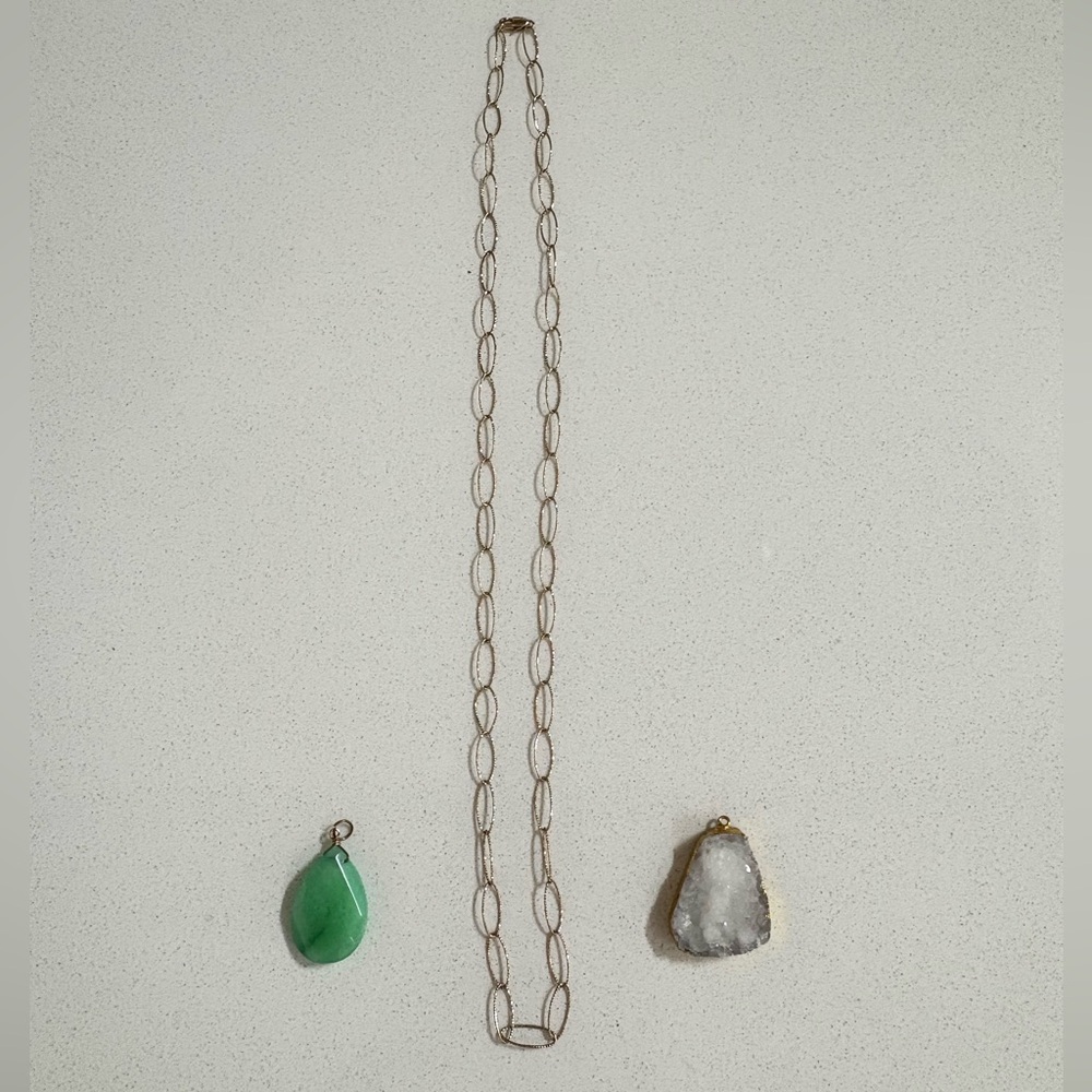 Gold link necklace with 2 stone pendants